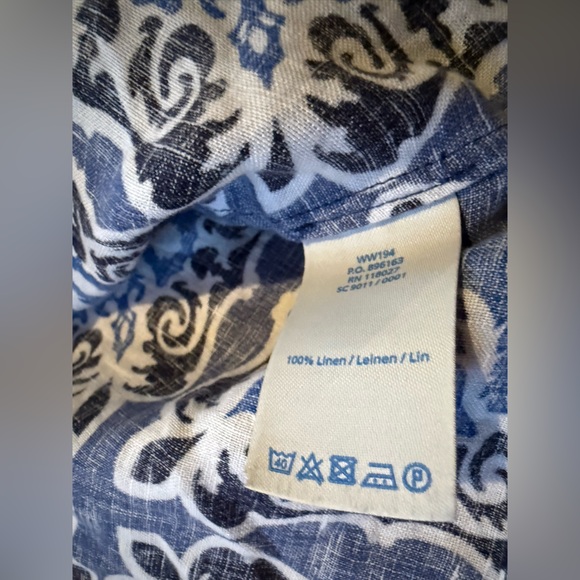 Boden 100% Linen Shift Dress Blue White Geometric Print 3/4 Sleeve Womens Sz 12R - Picture 6 of 13